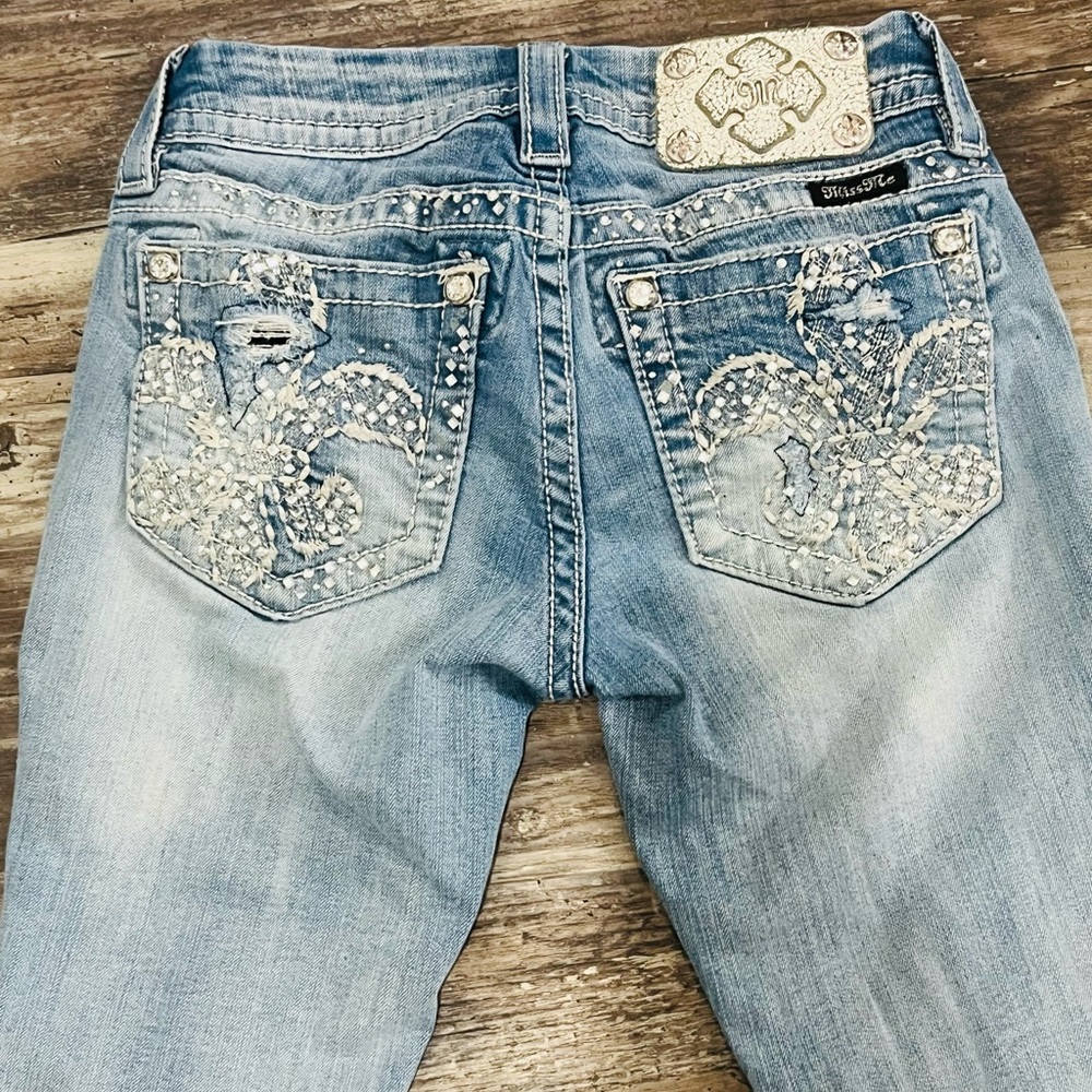 Miss Me Blue Boot Cut Jeans with Embroidery and rhinestones